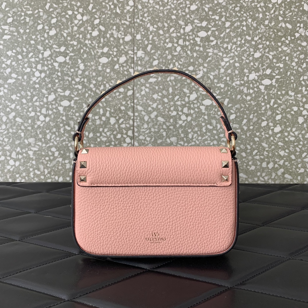 Valentino Garavani Rockstud Small Shoulder Bag in Nude Pink Grainy Calfskin